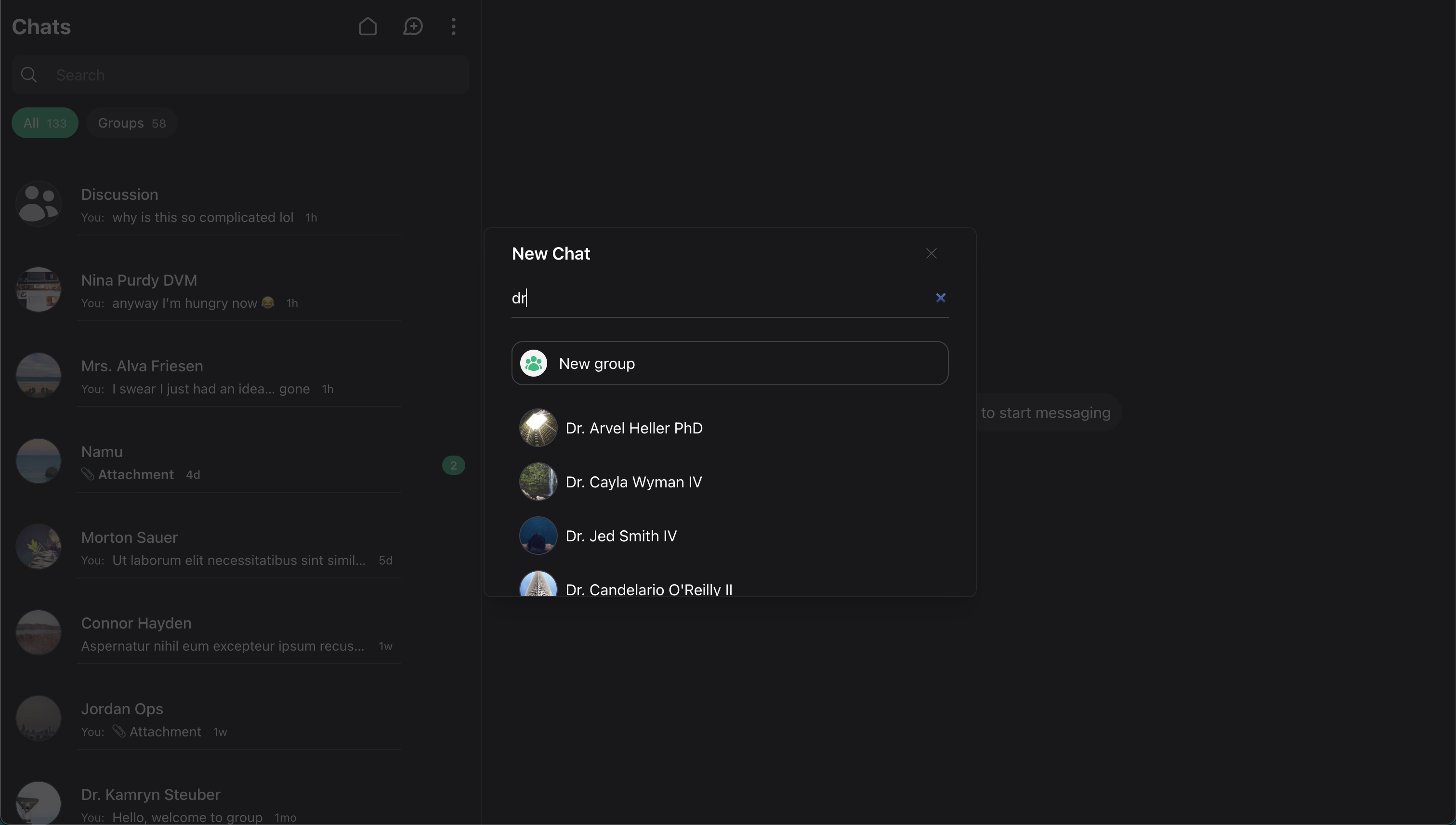 Wirechat new chat flow with user search
