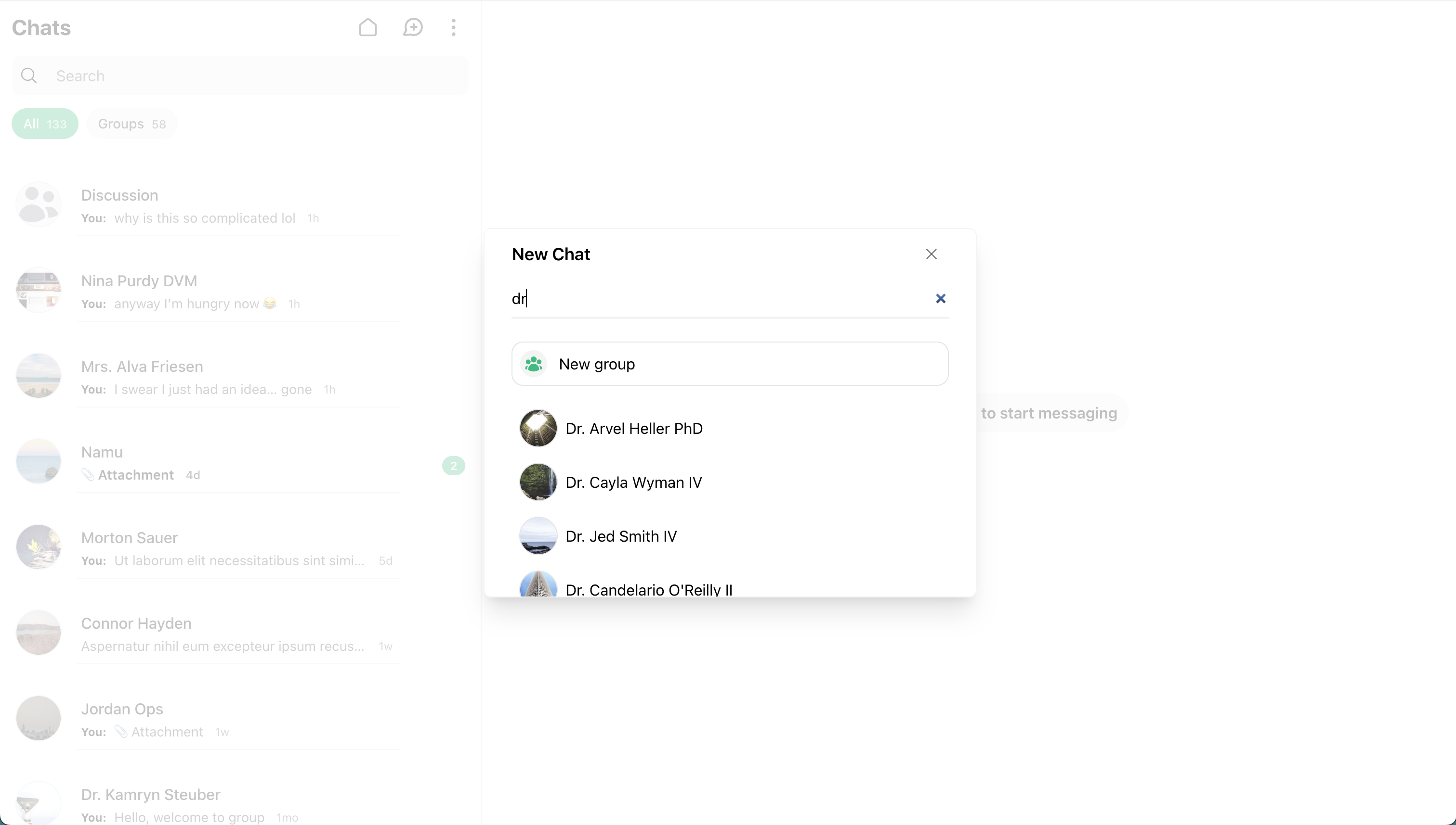 Wirechat new chat flow with user search