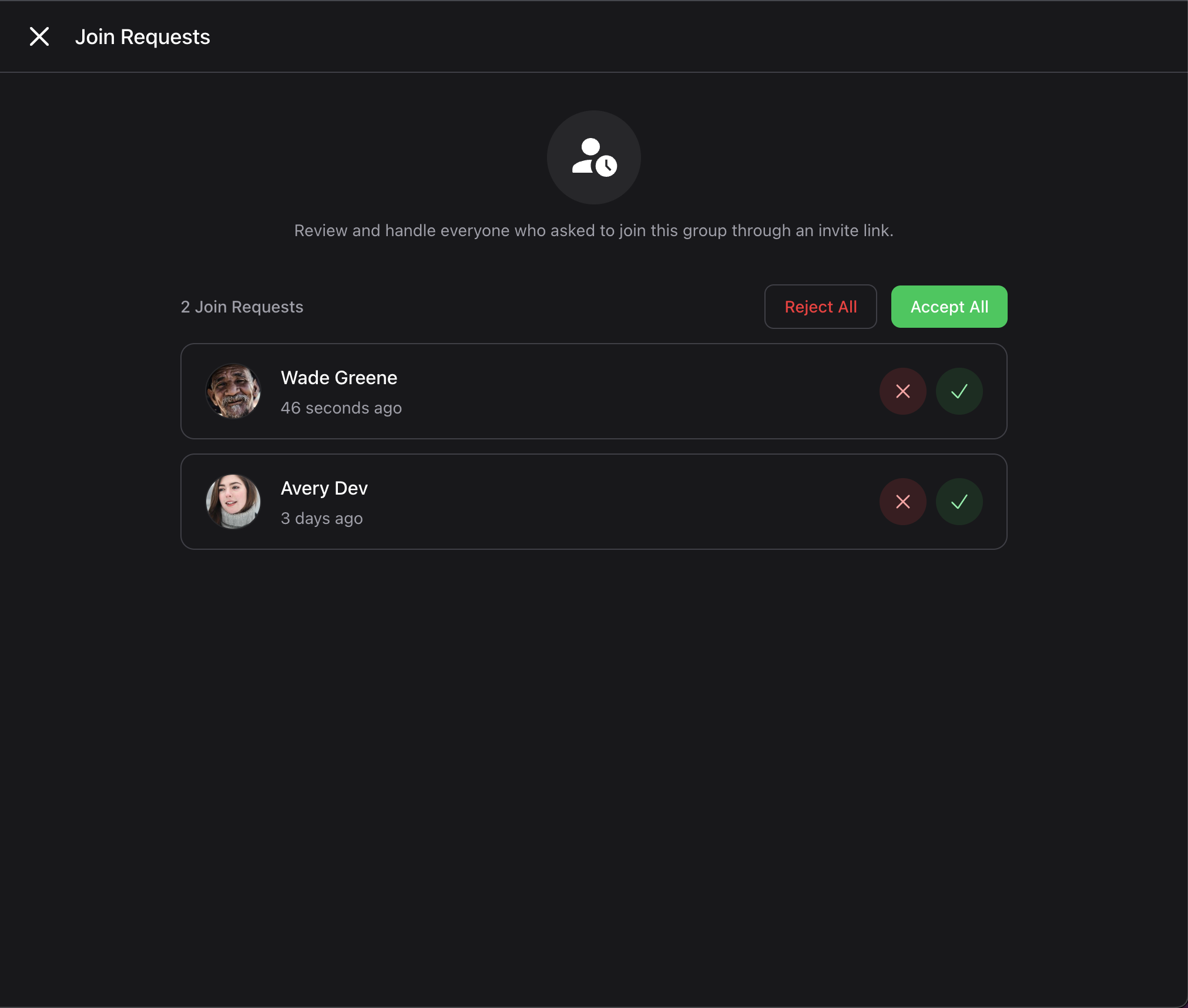 Wirechat group join requests list