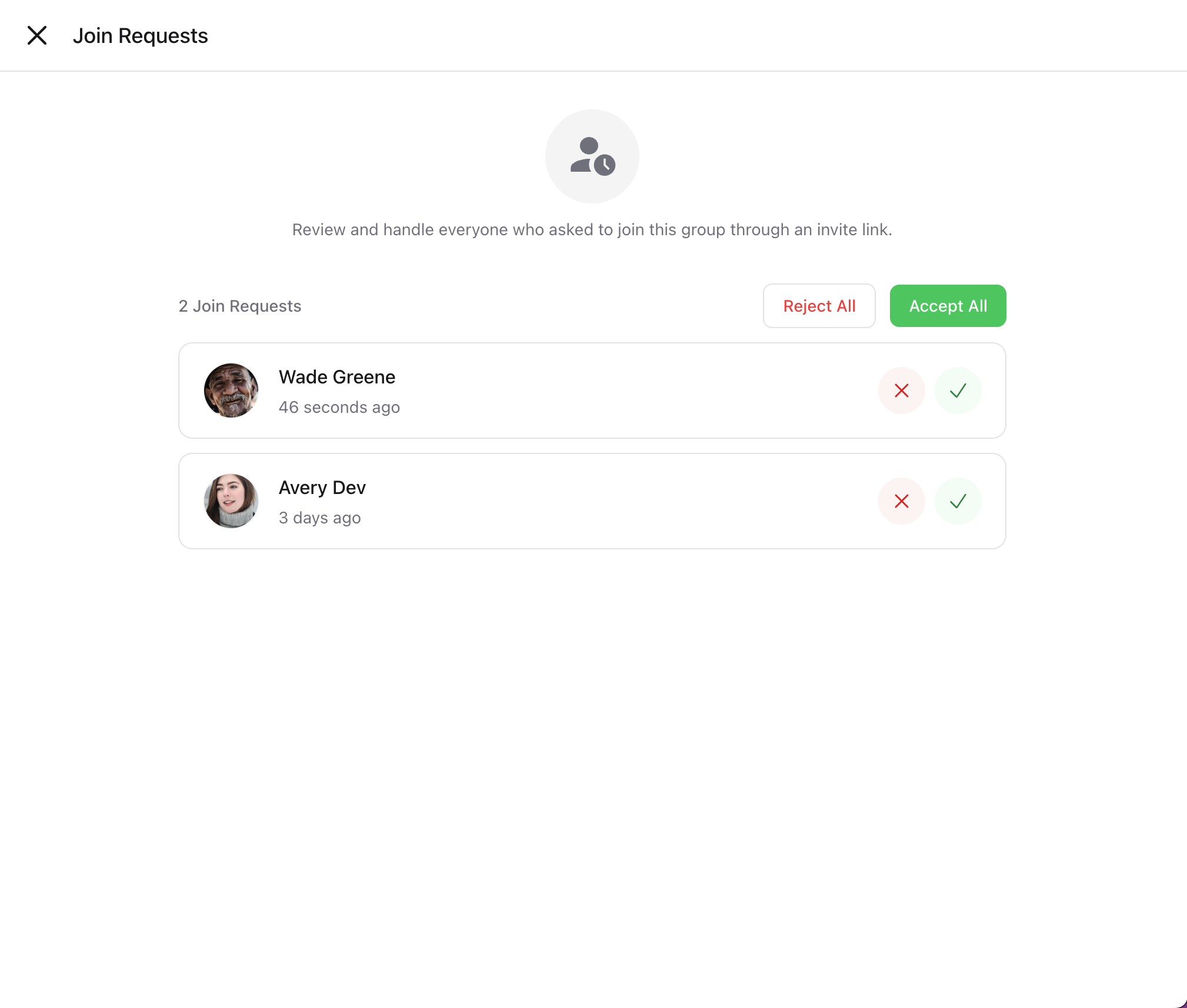 Wirechat group join requests list