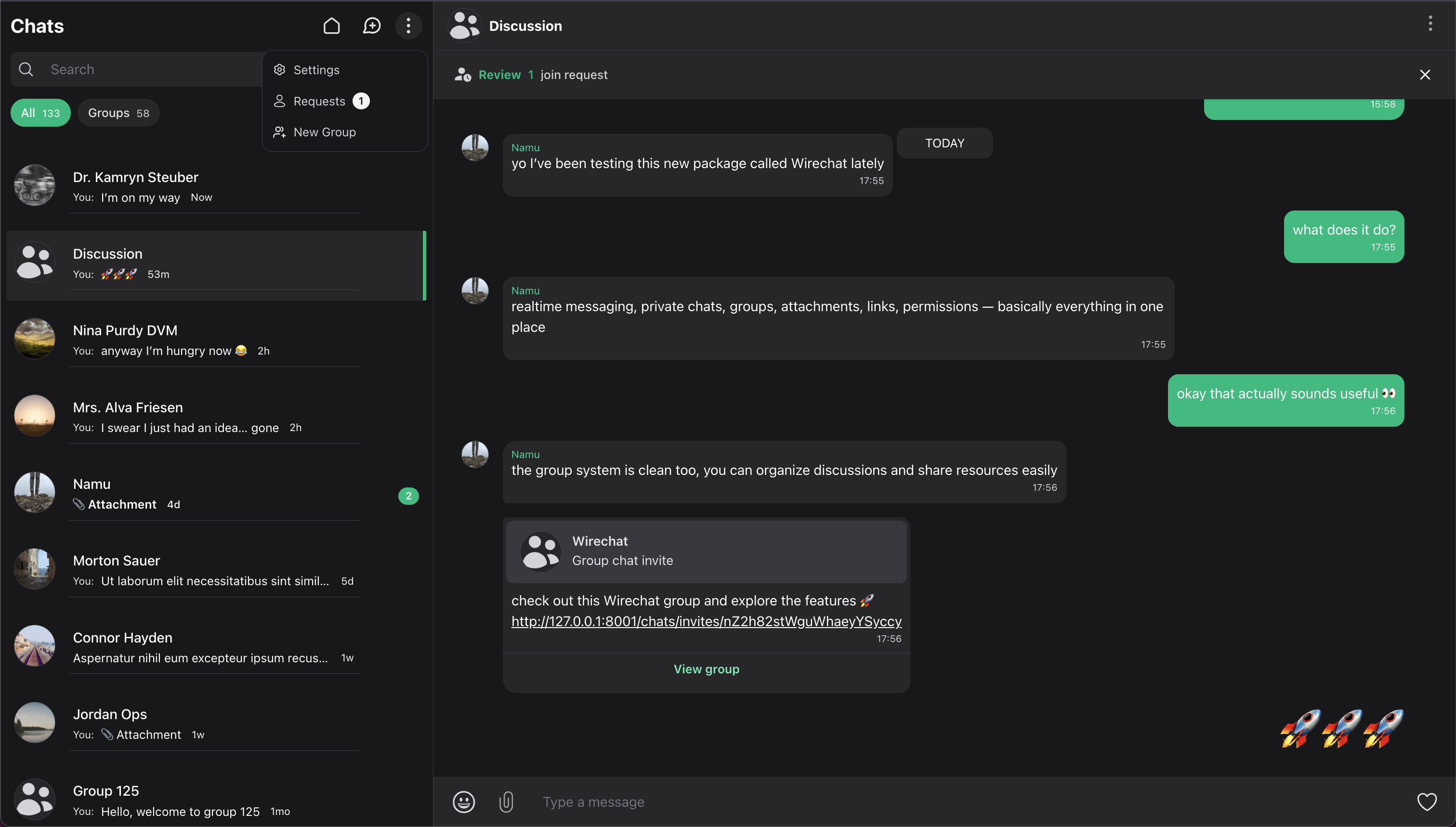 Wirechat conversation panel screenshot