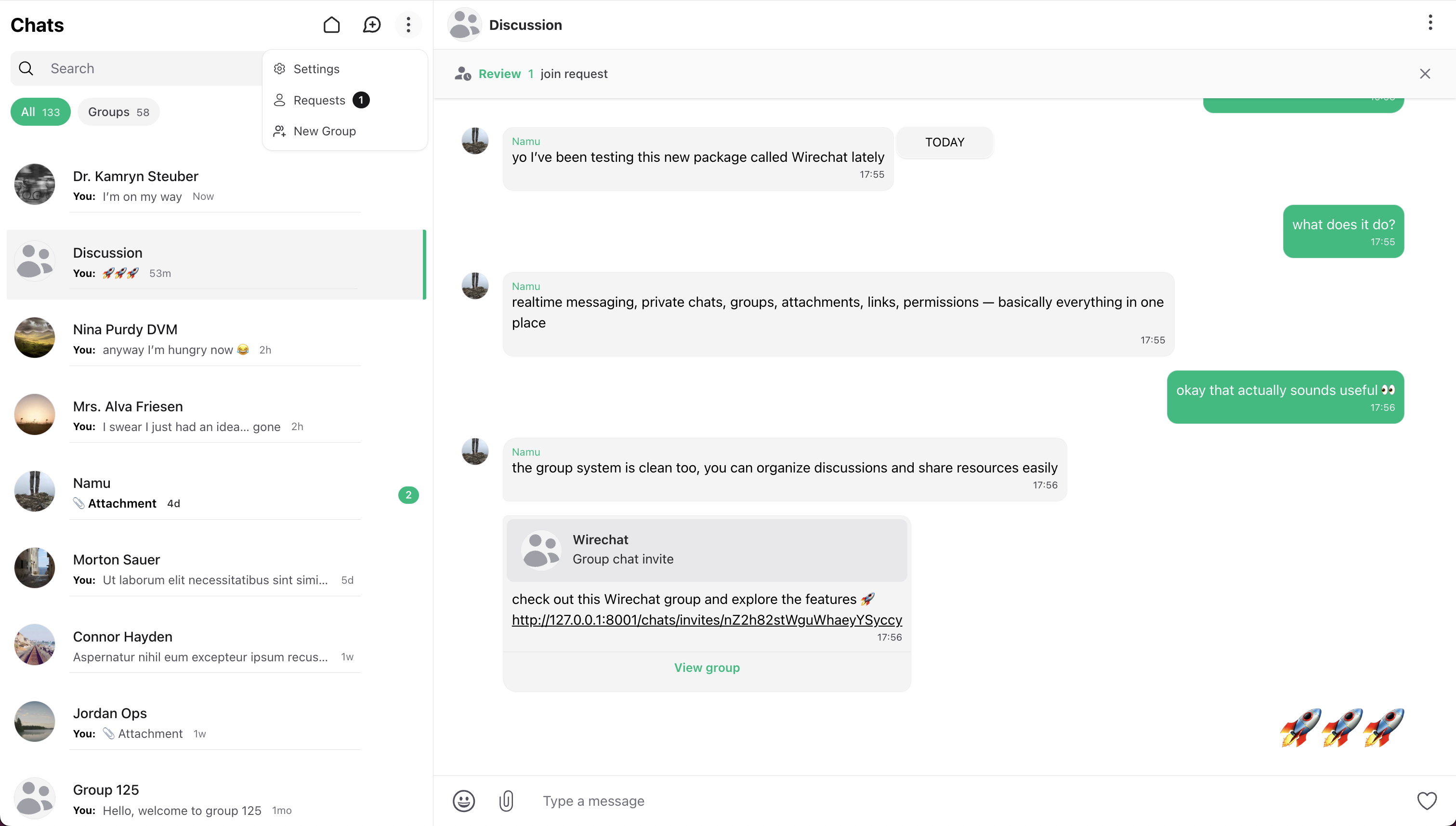 Wirechat conversation panel screenshot