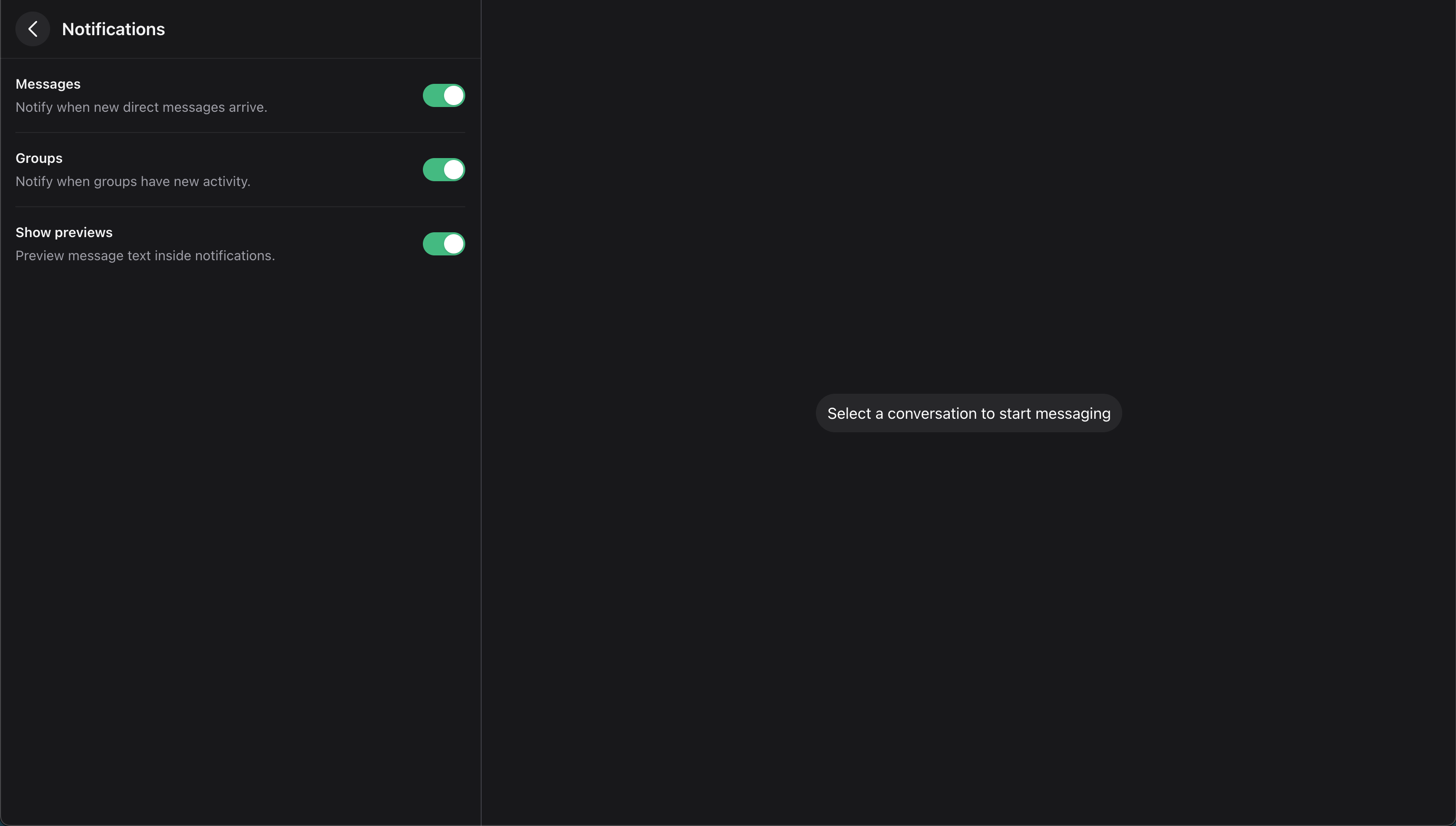 Wirechat notification settings controls