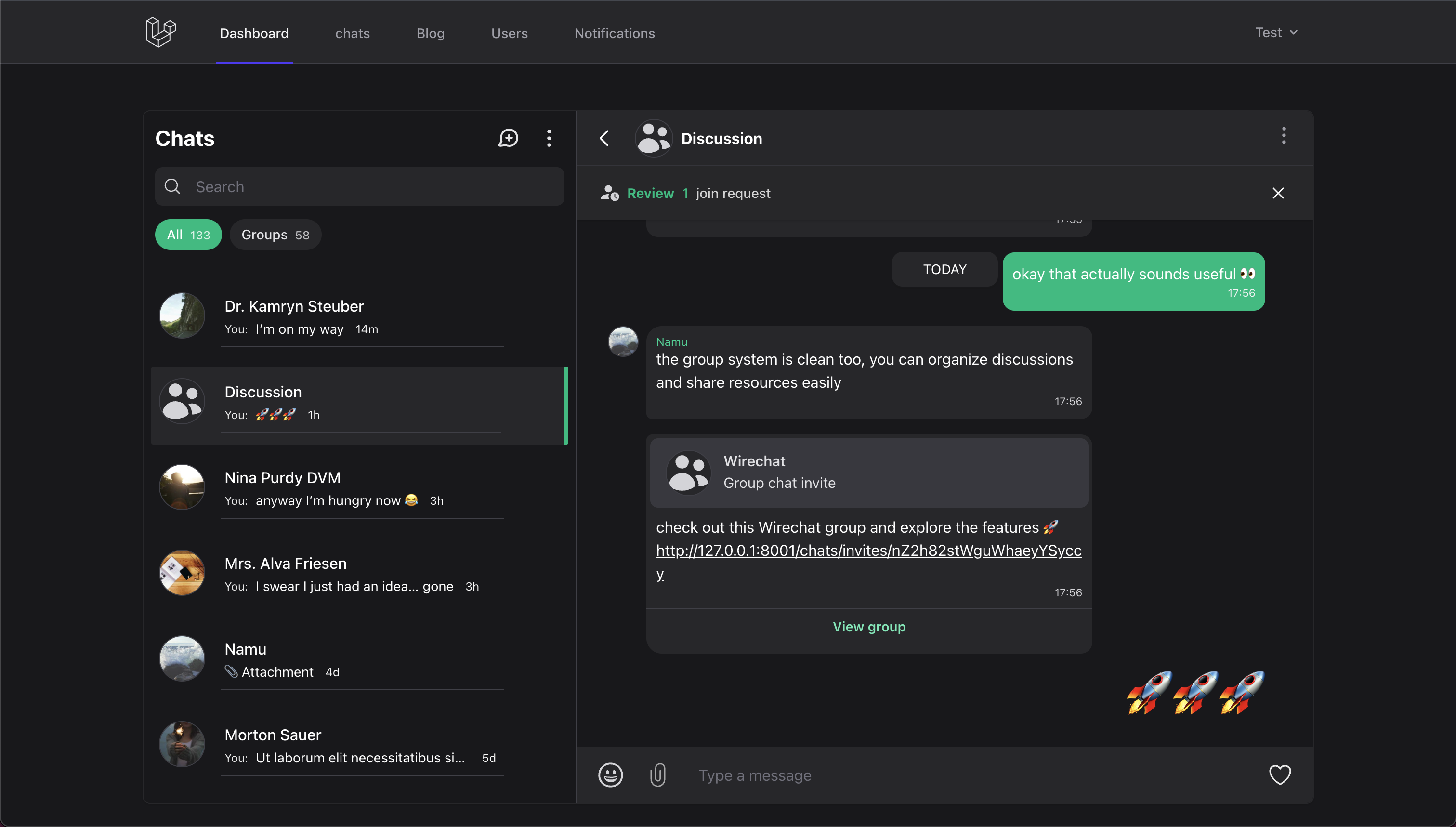 Wirechat embedded chat widget in an application layout