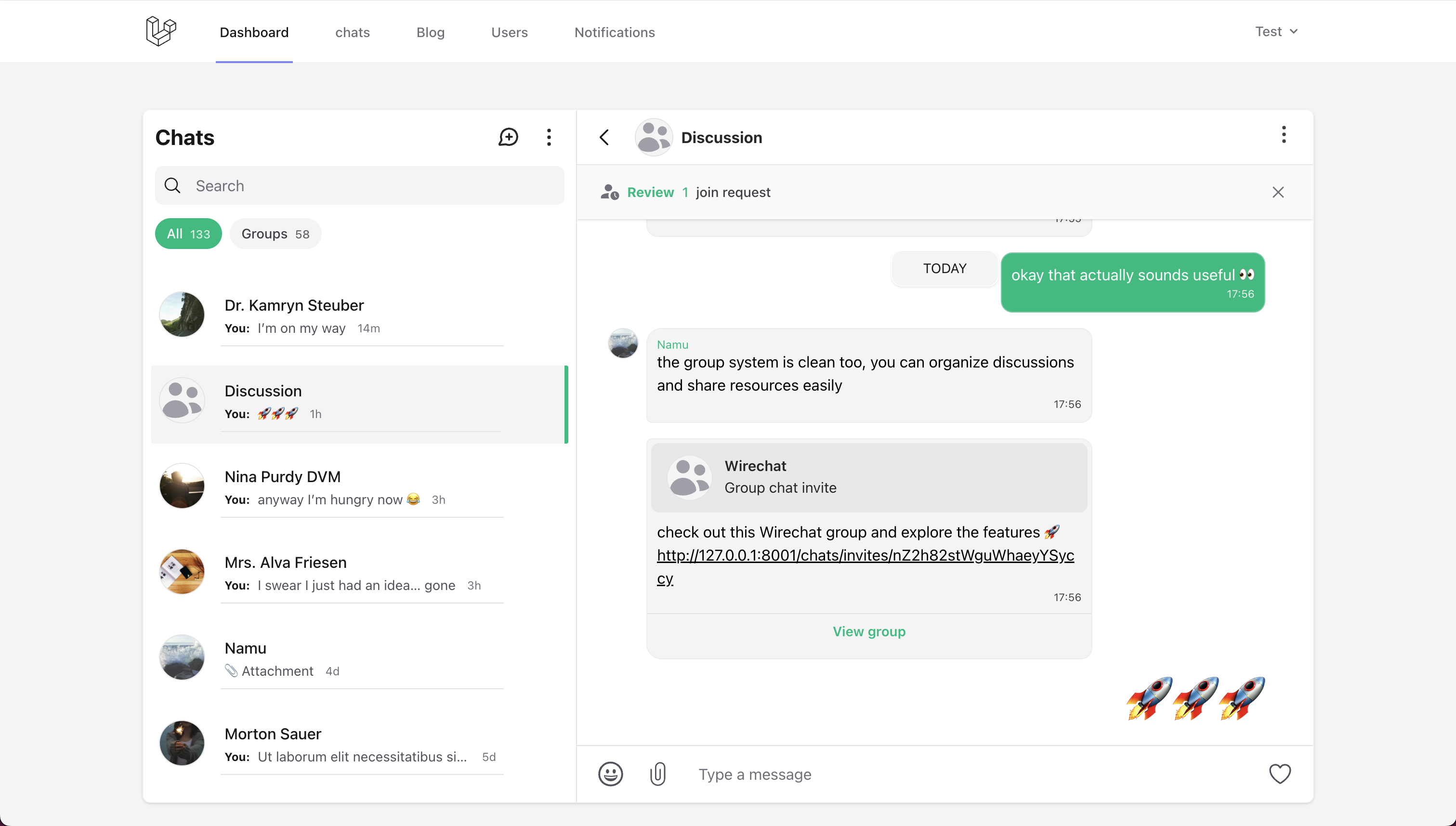 Wirechat embedded chat widget in an application layout